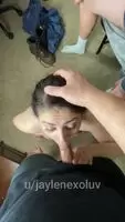 Sucking my hubby's dick while the doordash delivery guy plays with my tits