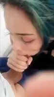 Blue hair hottie finishing the job