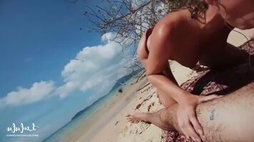 Deep blowjob and sex on the beach
