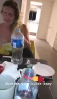 Drunk girl flashes great tits