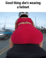 Good thing she's wearing a helmet