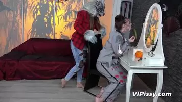 Amanda Hill & Jenifer Jane having some piss fun in their Halloween outfits