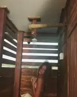 Beauty showering in a Zanzibar bungalow