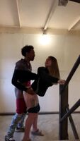 Giving his white gf black cock on the stairway