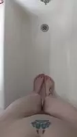 POV peeing on her feet in the shower