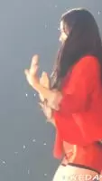 f- Krystal in tight red shorts