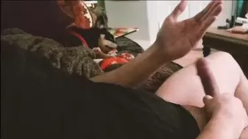 cum on a black shirt while wearing it