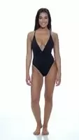 BCBG MAXAZRIA Core Solids Plunge One Piece Swimsuit