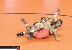 Forced into a spladle at States while wearing a tight red singlet