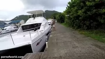 Blowjob near the yacht in the rain
