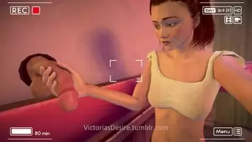 Victoria holds a twitching cock