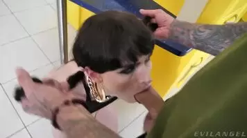 pigtailed natalie choking on a big cock
