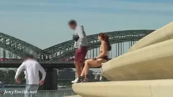 Sexy naked Blogger flashing her pussy in the street