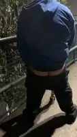 Fat man in glasses fucks mature brunette on the street at night