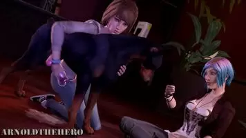 Max and Chloe playing with dog