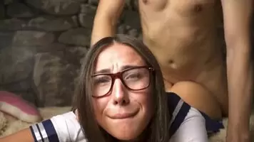 Short skirt, glasses, anal creampie