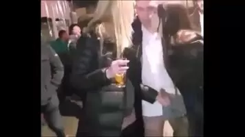 Blonde and brunette blowjob in the middle of the street. Passersby shoot on mobile