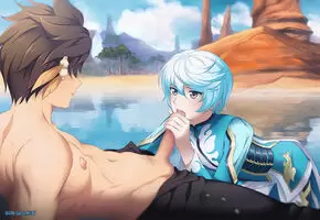 By the water