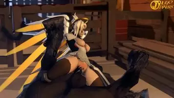 Mercy rides a horse