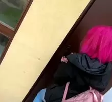 Super hot pink hair chick
