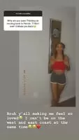 My 19 year old cousin In a red top and gray shorts