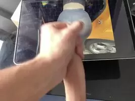 Slo-mo cumming on a nice ass in see through leggings